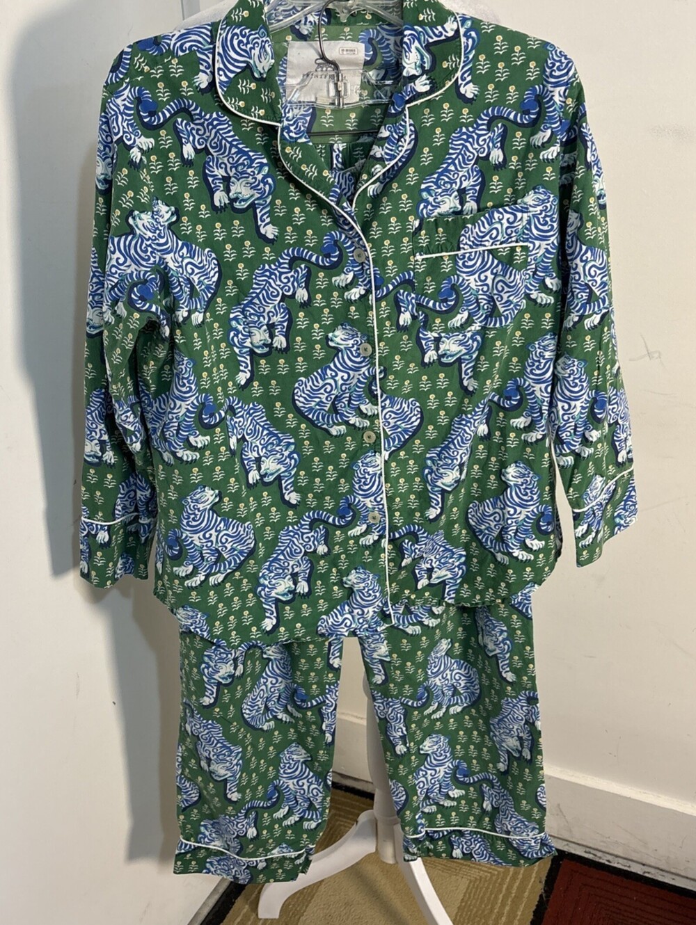 Printfresh Tiger Queen Organic Cotton Pajama Set Green Blue M Small Organic